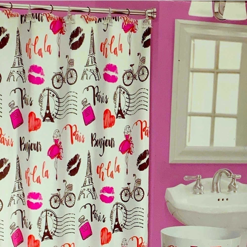 Paris Kiss Eiffel Tower Material Shower Curtain Parisian 72 In X 72 In
